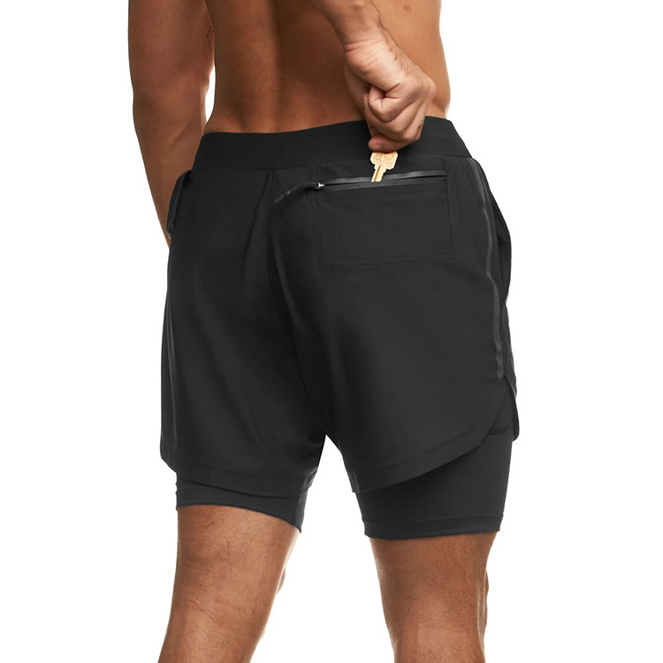 Custom High Quality Workout Shorts Zipper Pockets 2 In 1 Running Jogger Fitness Gym Shorts For Man