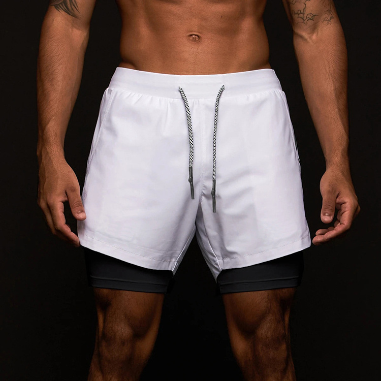 Custom High Quality Workout Shorts Zipper Pockets 2 In 1 Running Jogger Fitness Gym Shorts For Man