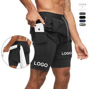 Custom High Quality Workout Shorts Zipper Pockets 2 In 1 Running Jogger Fitness Gym Shorts For Man