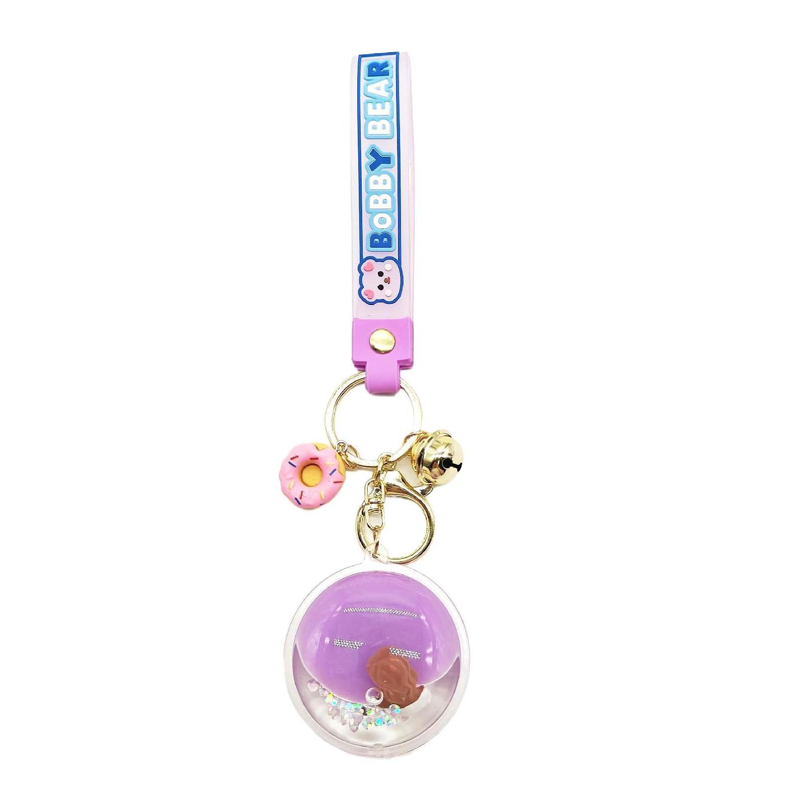 Creative Acrylic Keychain Oil Into Bottle Floating Bubble Beads Key Chain Round Liquid Keychain