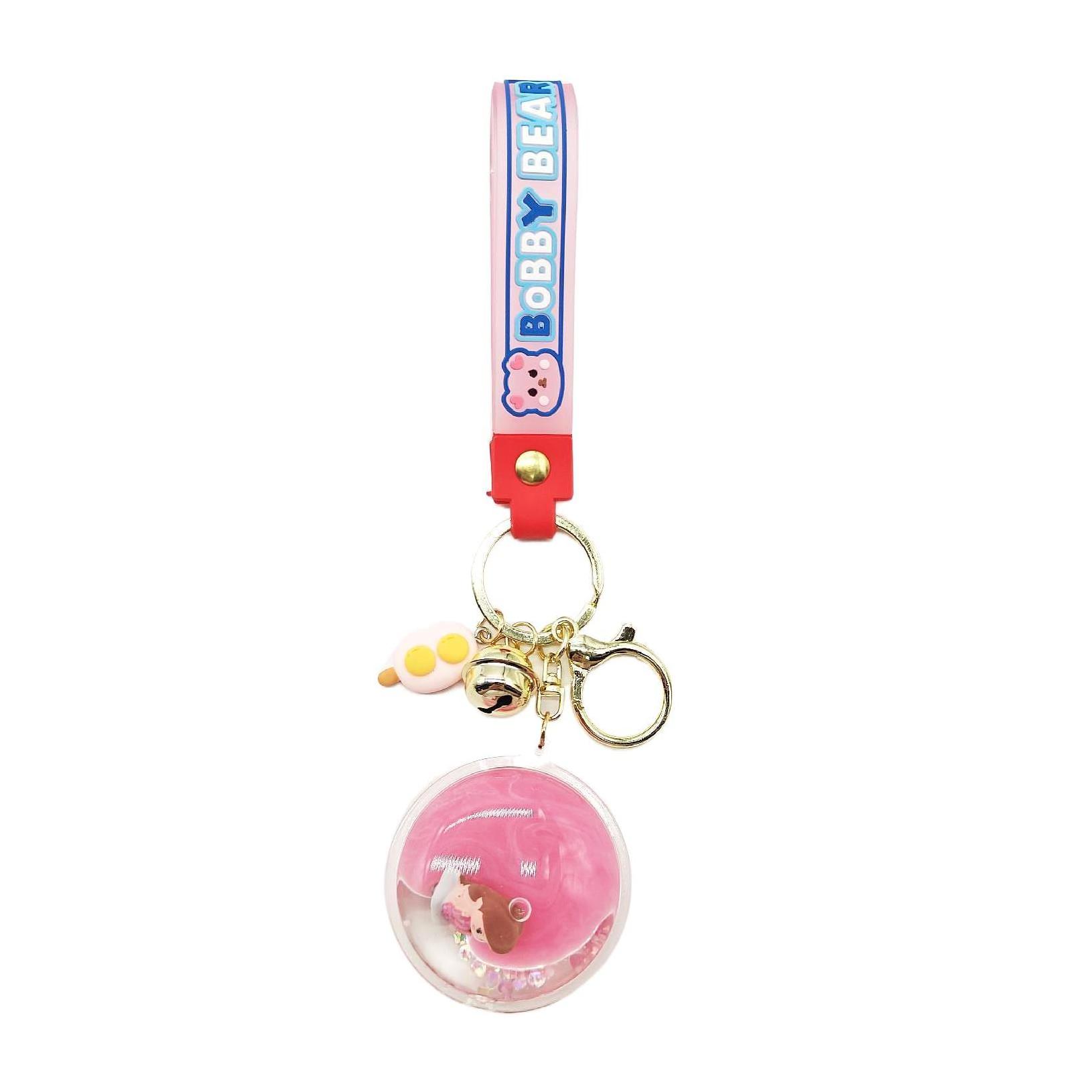 Creative Acrylic Keychain Oil Into Bottle Floating Bubble Beads Key Chain Round Liquid Keychain