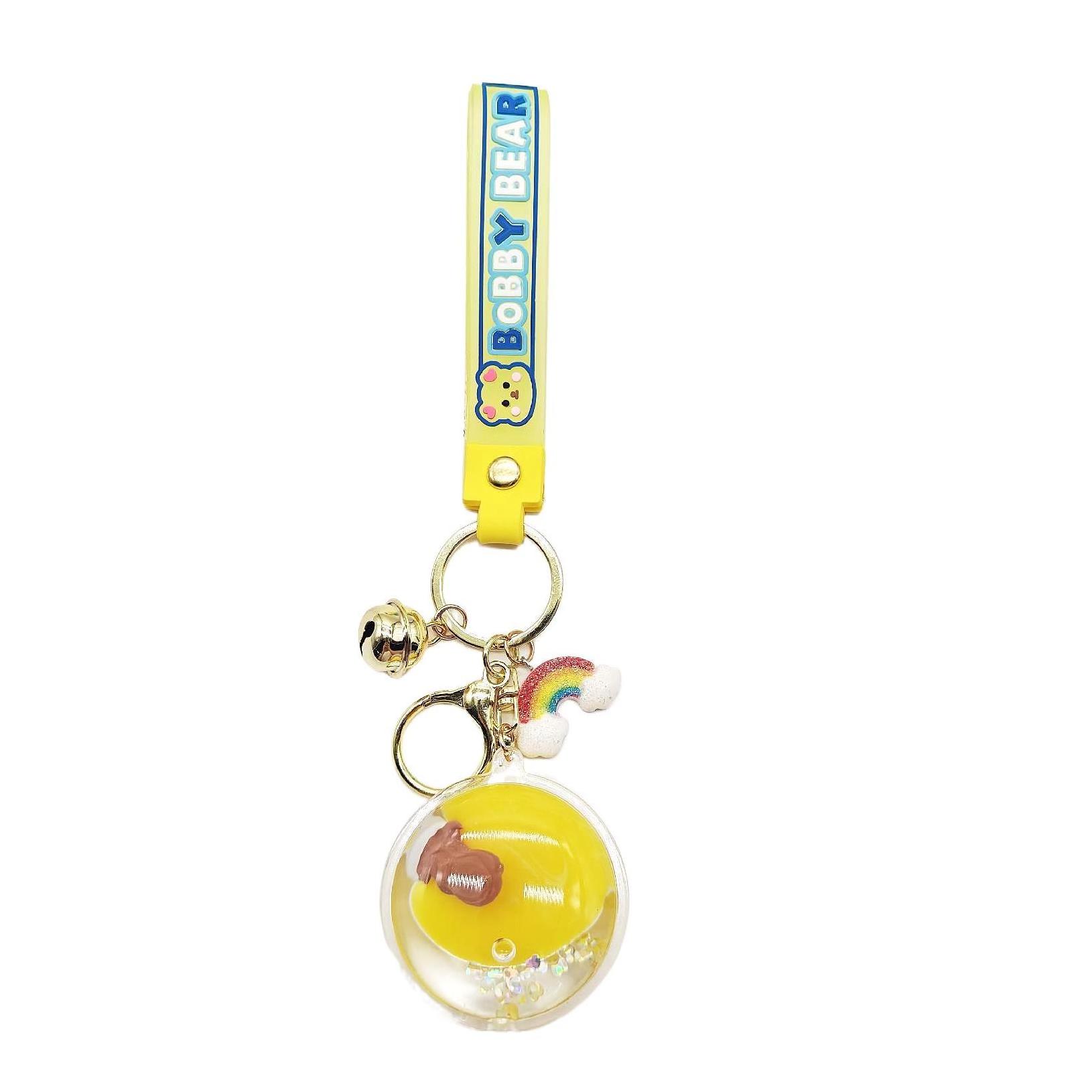 Creative Acrylic Keychain Oil Into Bottle Floating Bubble Beads Key Chain Round Liquid Keychain