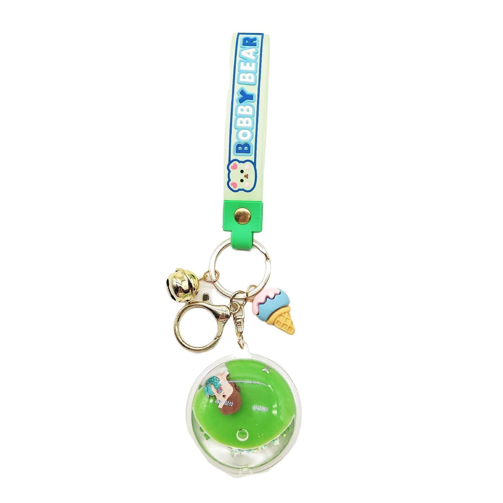 Creative Acrylic Keychain Oil Into Bottle Floating Bubble Beads Key Chain Round Liquid Keychain