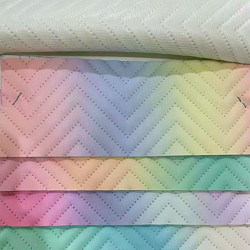 Synthetic leather vinyl fabric pastel embossed faux rainbow leather for bags