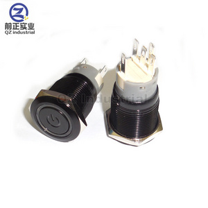 QZ  high quality 19mm Push On/Push Off flat top metal push button switch with power symbol and circular LED light 220V