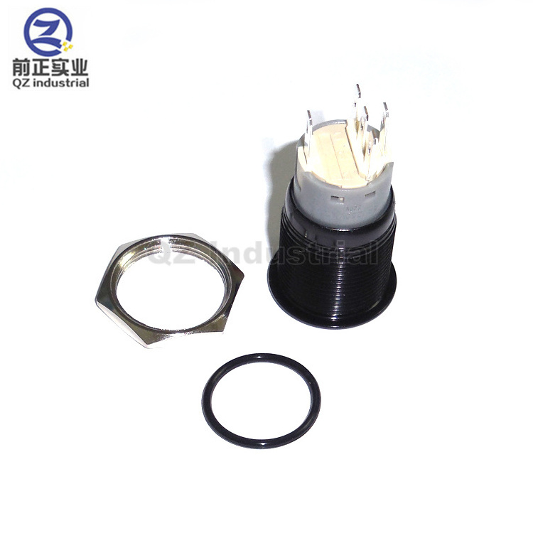 QZ  high quality 19mm Push On/Push Off flat top metal push button switch with power symbol and circular LED light 220V