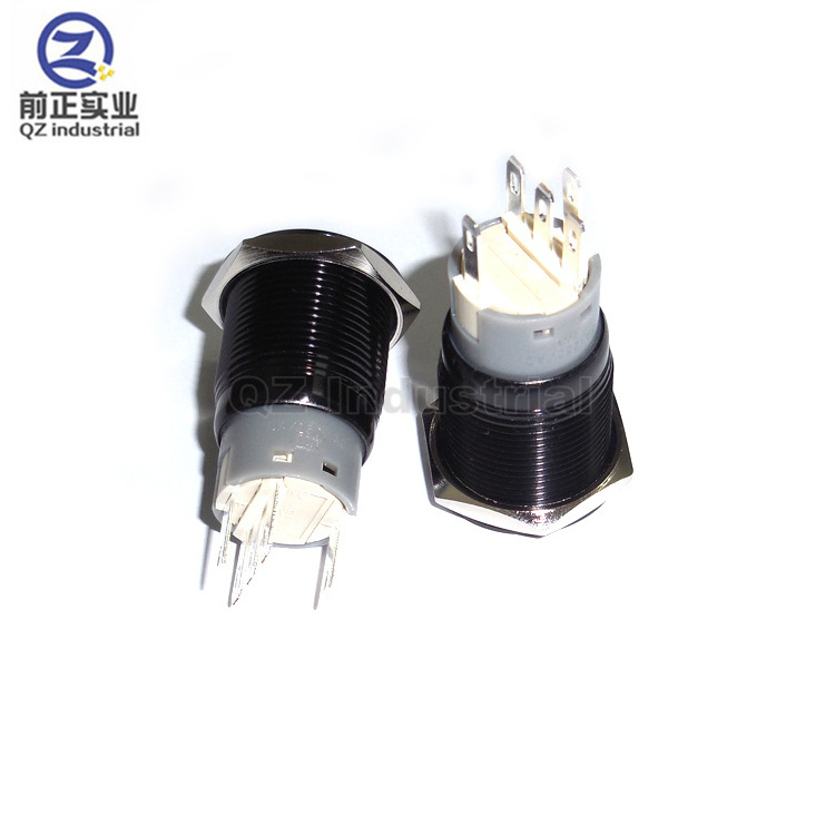 QZ  high quality 19mm Push On/Push Off flat top metal push button switch with power symbol and circular LED light 220V