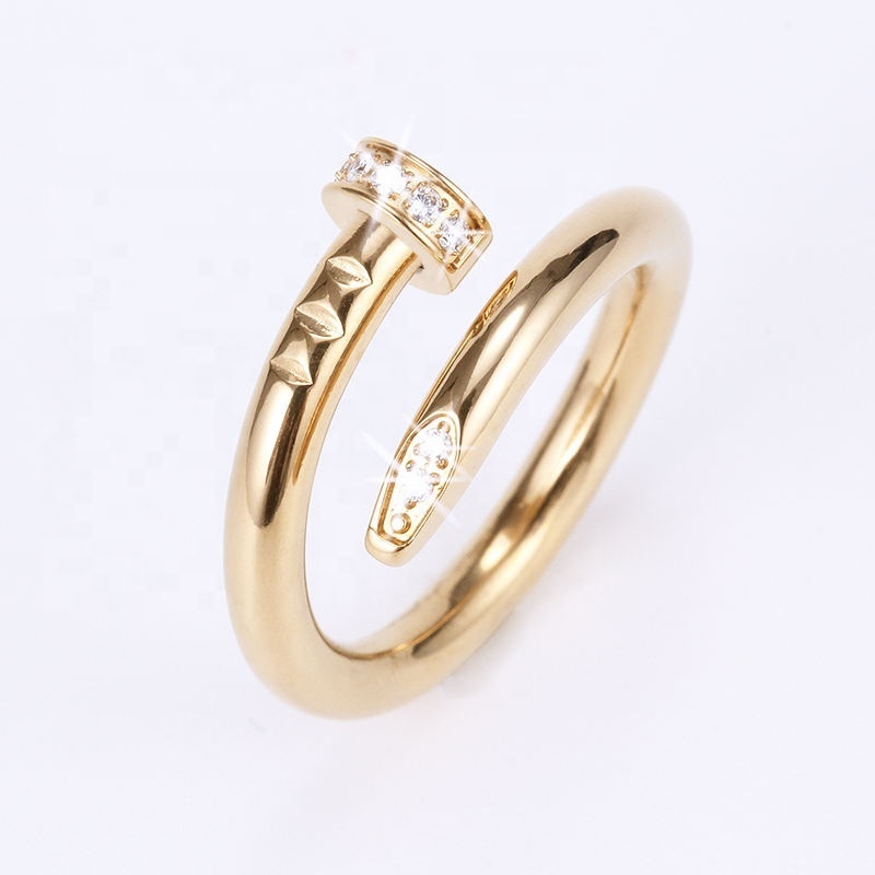 High Quality Luxury Designer Jewelry Nail Ring Set with Diamond CZ 18k Gold Plated Stainless Steel Ring