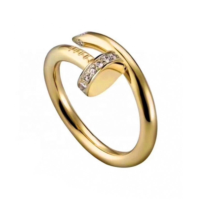 High Quality Luxury Designer Jewelry Nail Ring Set with Diamond CZ 18k Gold Plated Stainless Steel Ring