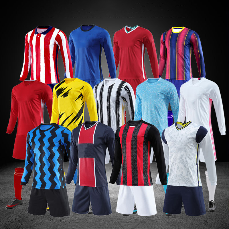 long-sleeved football set men's winter soccer wear training suit children's Messi jersey team uniform custom logo