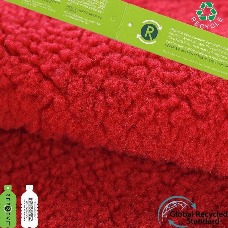 Customized Color 100 Recycled Polyester Double Side Brush One Side Anti Pilling Knit  Lamb Wool Recycled Fleece Fabric Polar