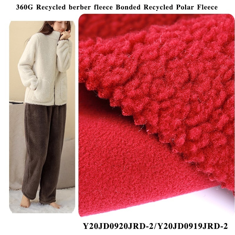 Customized Color 100 Recycled Polyester Double Side Brush One Side Anti Pilling Knit  Lamb Wool Recycled Fleece Fabric Polar