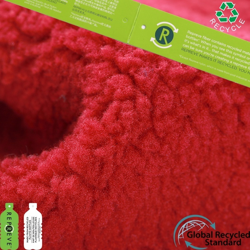 Customized Color 100 Recycled Polyester Double Side Brush One Side Anti Pilling Knit  Lamb Wool Recycled Fleece Fabric Polar