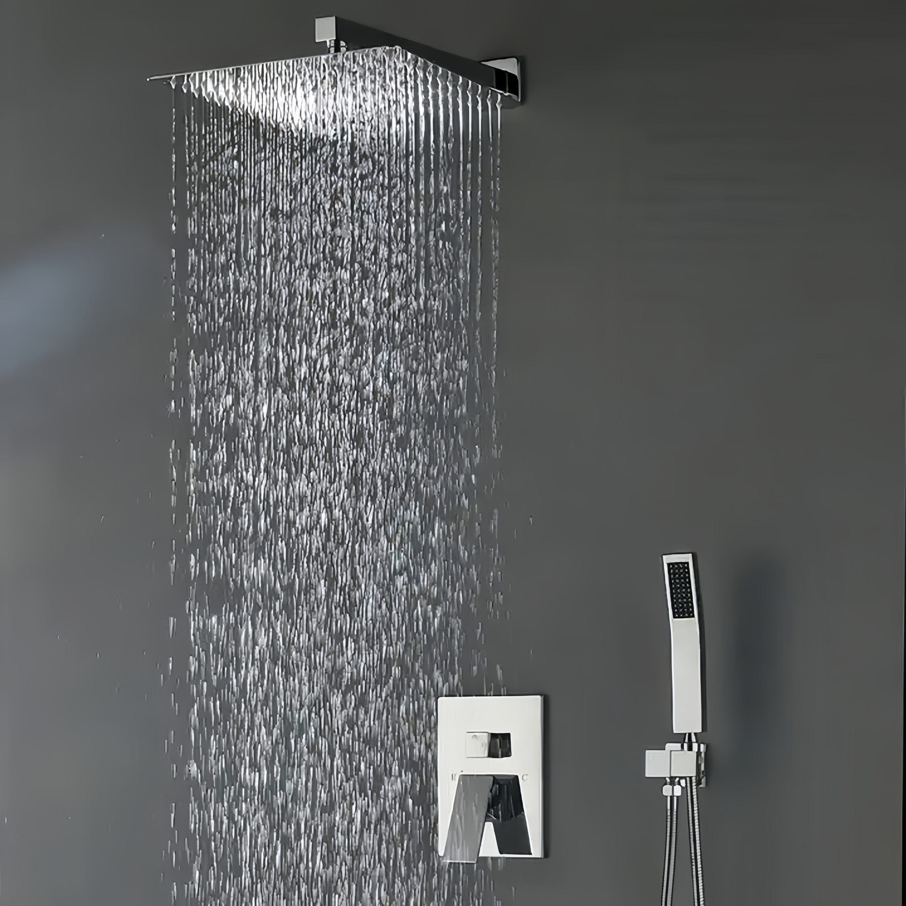 Wholesale shower Rainfall Shower Head Concealed Valve Shower Faucet Set Grey Brass Stainless Steel Bathroom Modern Contemporary