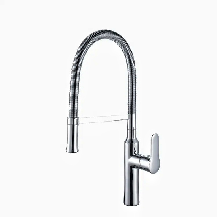 Wholesale Long Neck Pullout Double Handle Mixer Pull Down Kitchen Faucet Spout Aerator 304 Stainless Steel  Spray Kitchen Faucet