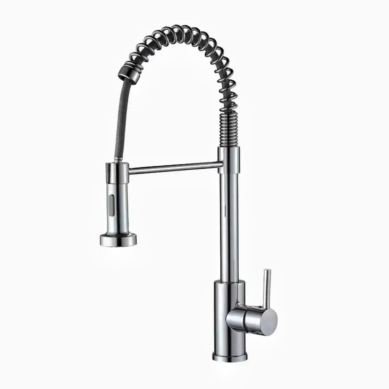 Wholesale Long Neck Pullout Double Handle Mixer Pull Down Kitchen Faucet Spout Aerator 304 Stainless Steel  Spray Kitchen Faucet