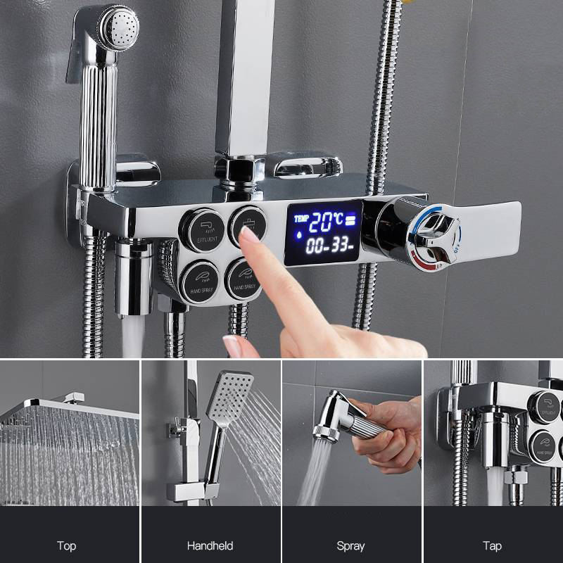 12 Inch Stainless Steel Head Smart Gold Handheld Shower Mixer Plastic Set bronze With Filter Scrub Light And Thermometer