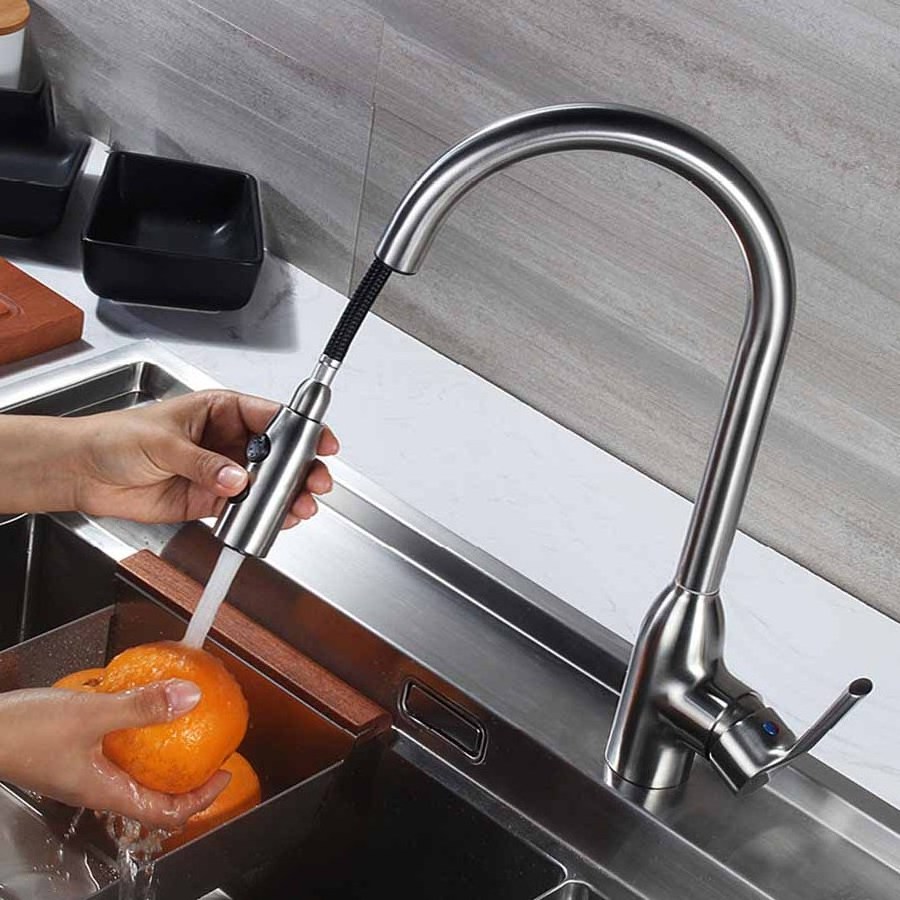 Commercial Pull Out Flexible Water Mixer 3 Way Sink Taps Wall Mount Sink Faucet For Kitchen