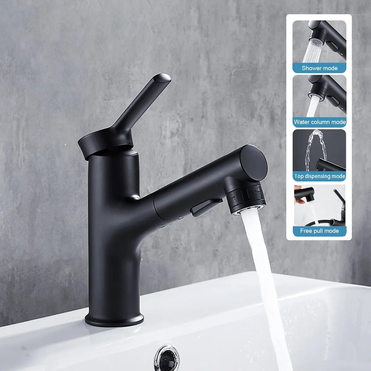 Multifunction Basin Faucet with Pull-out Hot and Cold Water Mixer Tap, Brass Graphic Design Contemporary for Bathroom Wash Basin