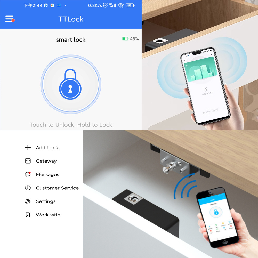 Invisible Lock TT APP Bluetooth Wooden Drawer Lock Hidden RFID Cabinet Invisible Lock