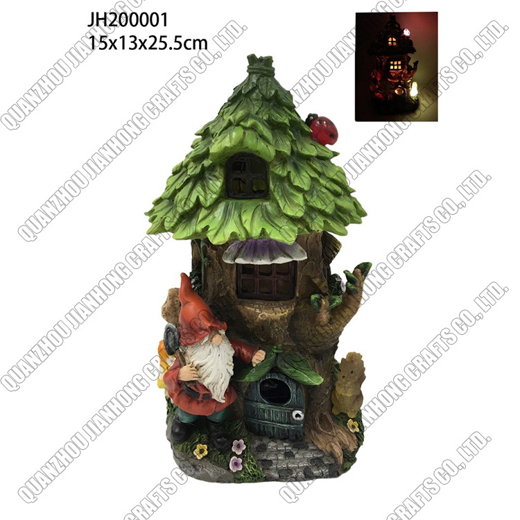 Solar Light Tree Mini Gnome Resin Miniature Garden Fairy House