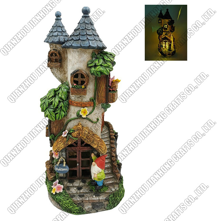 Solar Light Tree Mini Gnome Resin Miniature Garden Fairy House