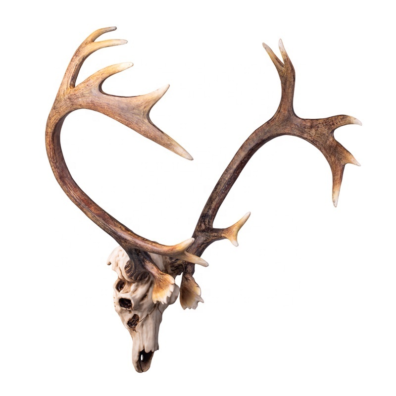 High Quality Resin Wall Hanging Animal Skull Deer Head Mount Polyresin Deer Skull Antler Rack Bust Hunting Cabin Lodge Decor