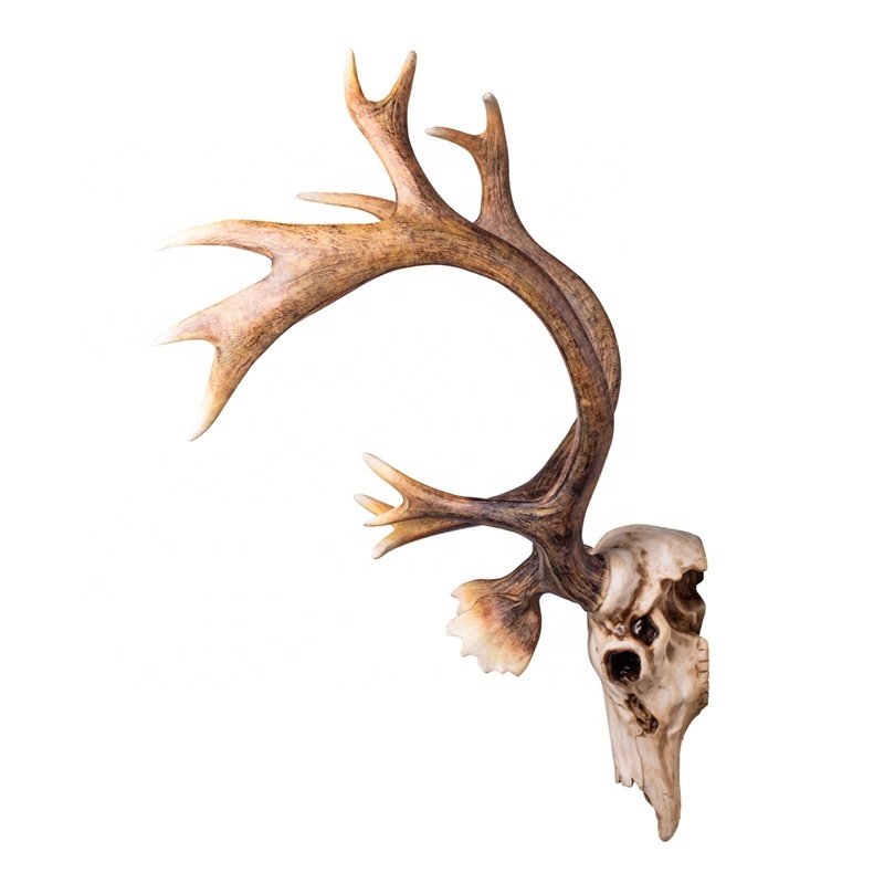 High Quality Resin Wall Hanging Animal Skull Deer Head Mount Polyresin Deer Skull Antler Rack Bust Hunting Cabin Lodge Decor