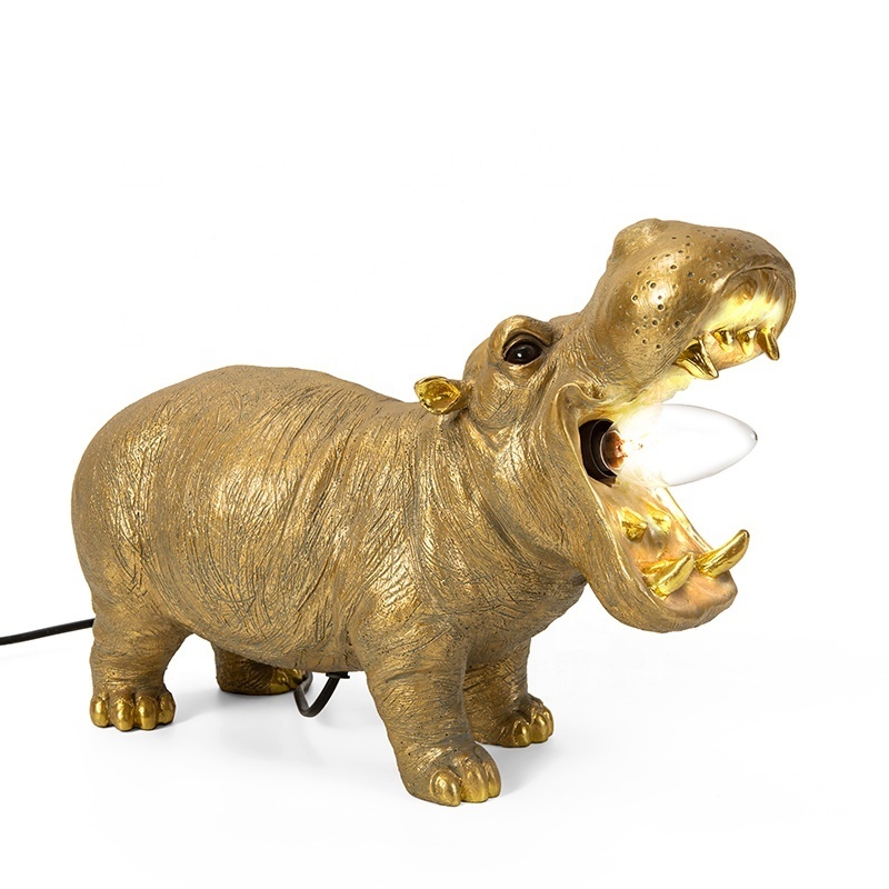 Durable Home Decorative Golden Animal Hippo Table  Bedroom Lamp