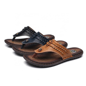 2020 Summer Men Leather Arabic Flip-Flops Brown Fashion Light Weight Suture Non-Slip Rubber Sole Persone Flip-Flop Slipper Slide