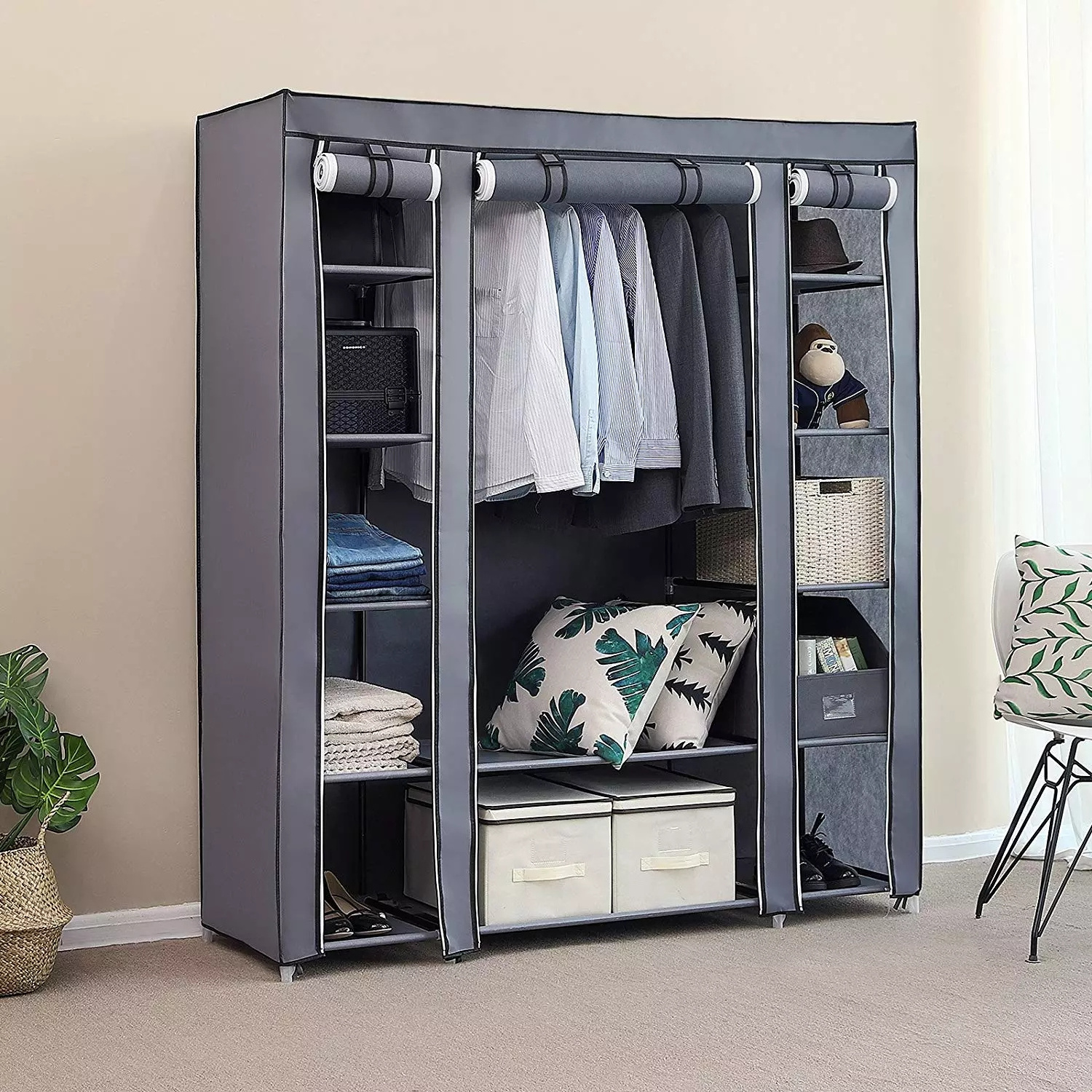 Large Capacity Canvas Wardrobe Design Cheap fabric Folding Bedroom Canvas Wardrobe