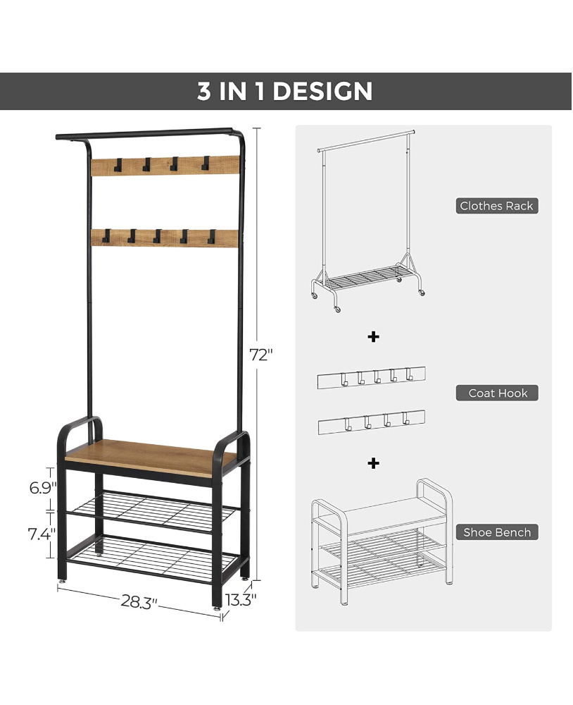 Best Manufacturers Furniture Metal Wooden Hall Tree Bedroom Coat Rack Entryway Industrial Coat Rack With Storage