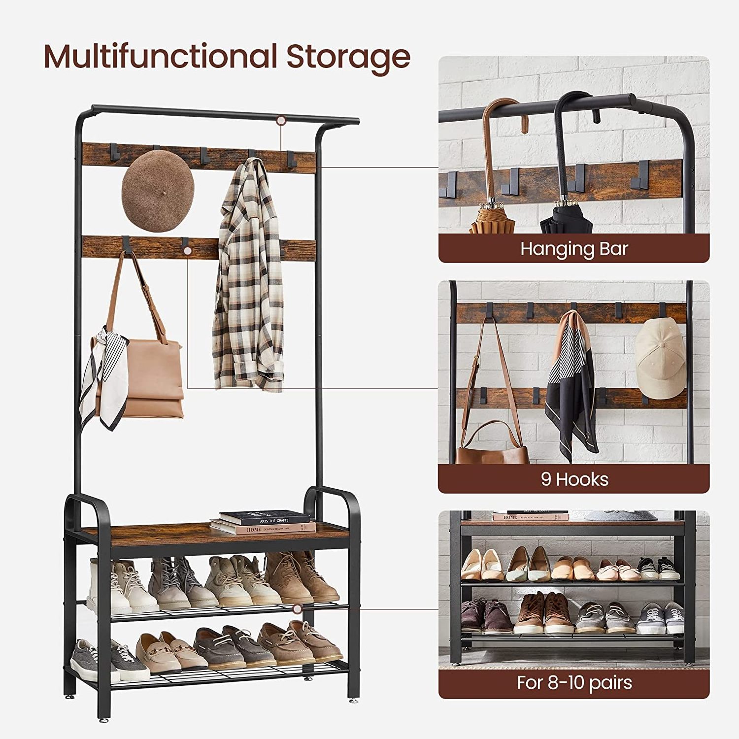 Best Manufacturers Furniture Metal Wooden Hall Tree Bedroom Coat Rack Entryway Industrial Coat Rack With Storage