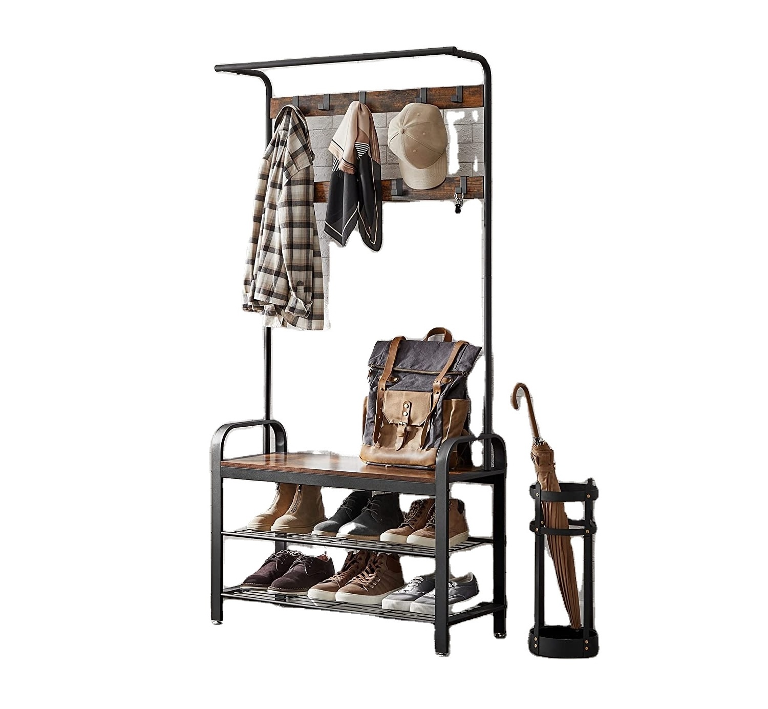 Best Manufacturers Furniture Metal Wooden Hall Tree Bedroom Coat Rack Entryway Industrial Coat Rack With Storage