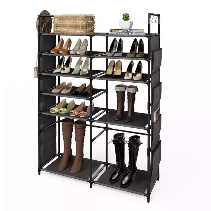 Shoe Rack Boots Storage Organizer 6 Tiers Closet Entryway Shelf Stackable Cabinet Tower Double Row Non-Woven Fabric Shoe Rack