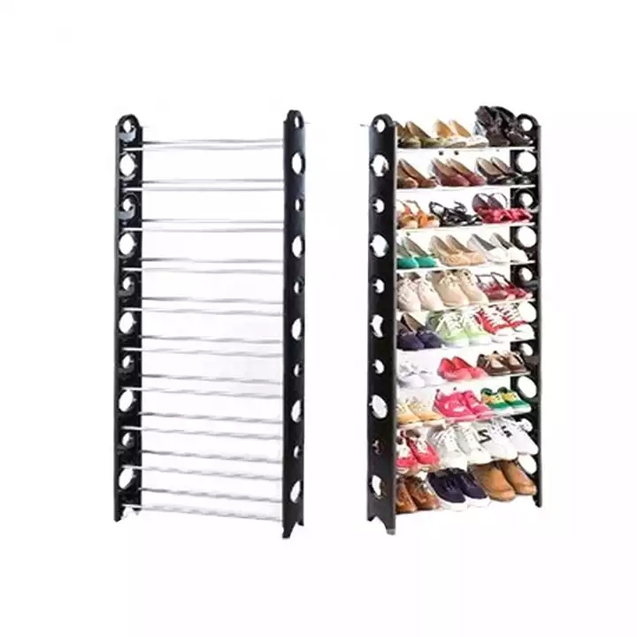 10 20 30 40 50 Pairs 10 Layer Diy metal Folding Cheap Plastic And Iron Pipe Stacking Shoe Rack