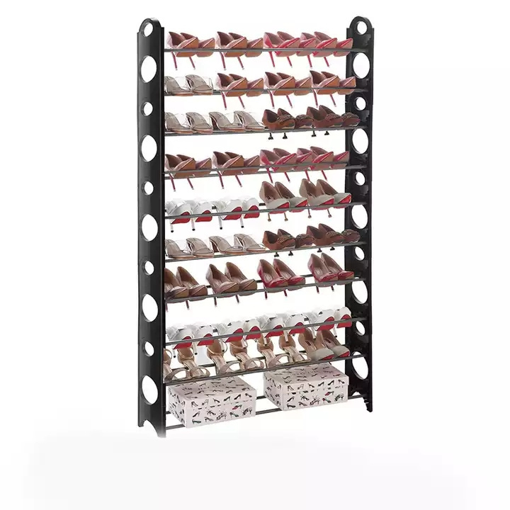 10 20 30 40 50 Pairs 10 Layer Diy metal Folding Cheap Plastic And Iron Pipe Stacking Shoe Rack