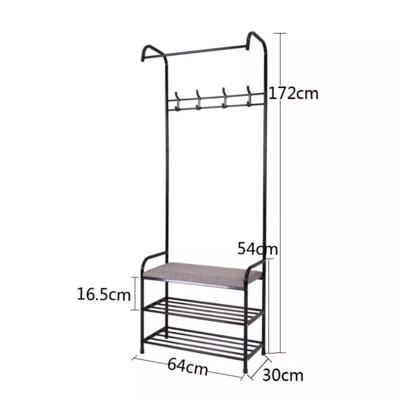 Heavy Duty Metal Clothes Garment Entryway Bench Coat Rack With Shoe Stand