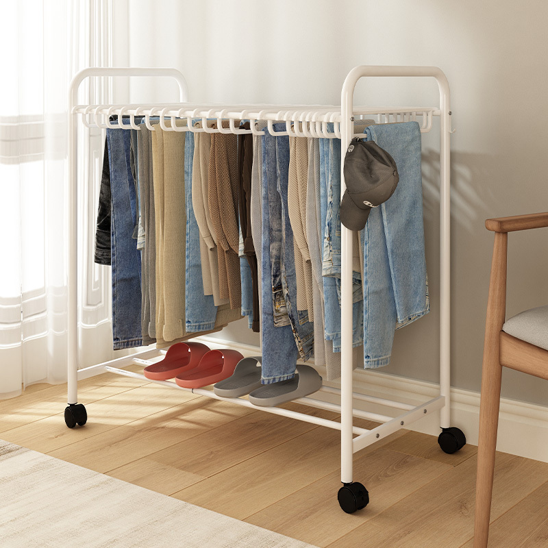 Rolling Expandable Pants Trouser Trolley Cart Trousers Rack Pants Hanger Space Saving