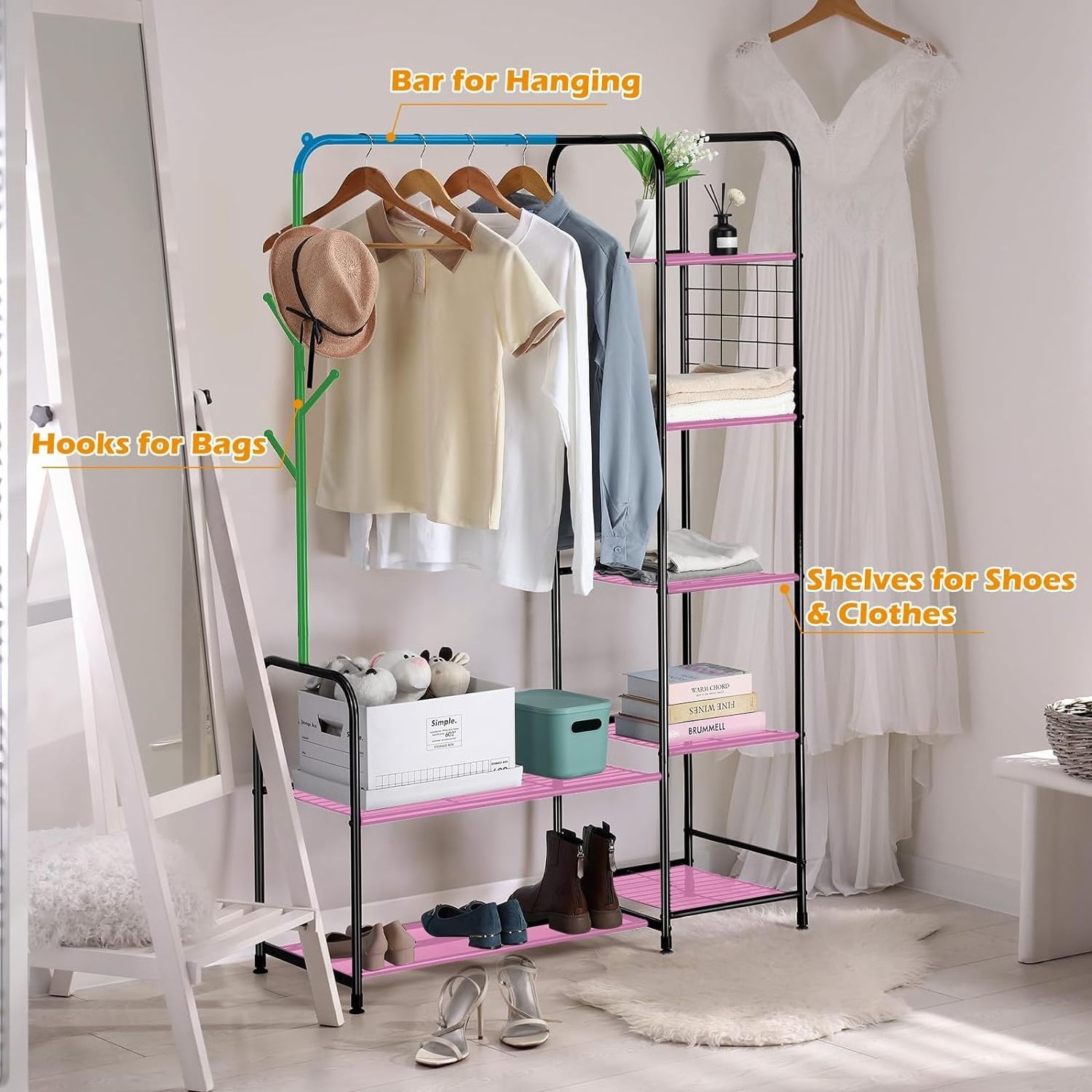 Coat Rack Freestanding Clothing Rack with Shelves Garment Racks for Hanging Clothes