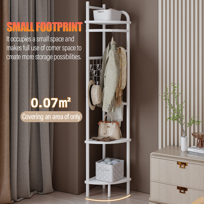 Doorway Multi-Functional 3 Layers Floor Standing Clothes Hanger Metal Corner Coat Rack