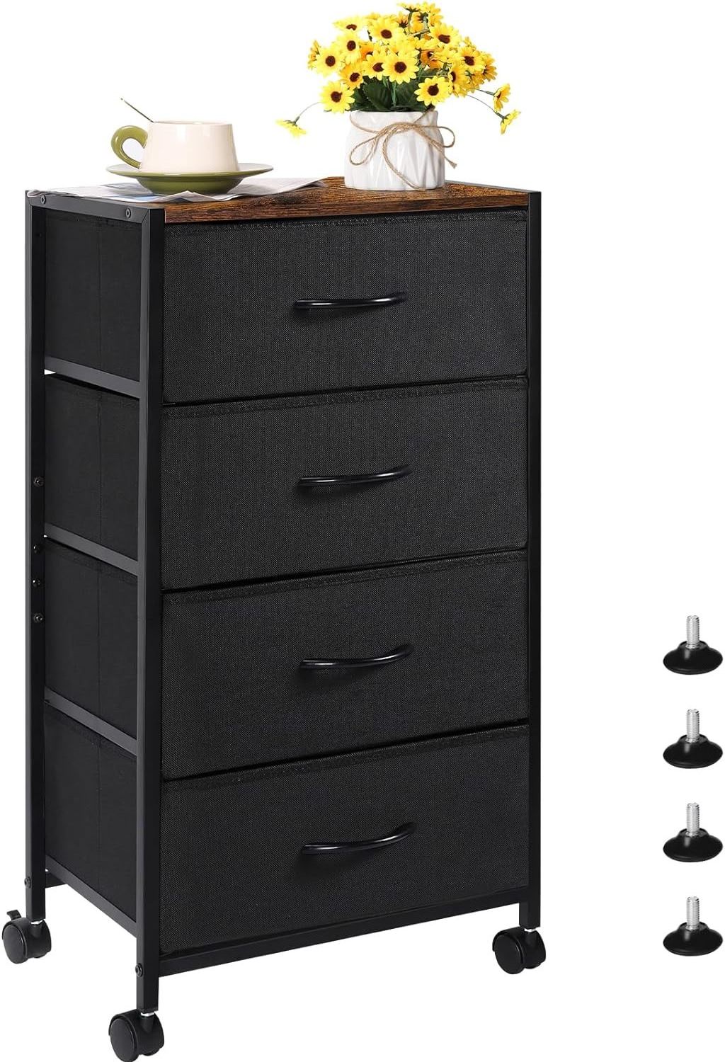 Storage Tower Organizer Unit Assembly Closet Dresser 4 Drawers Fabric Storage Chest with Wheels