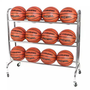 Gym 3 Tiers Pulley Sports Ball Storage Rack 12 Basketball Soccer Balls Football Rack Shelf