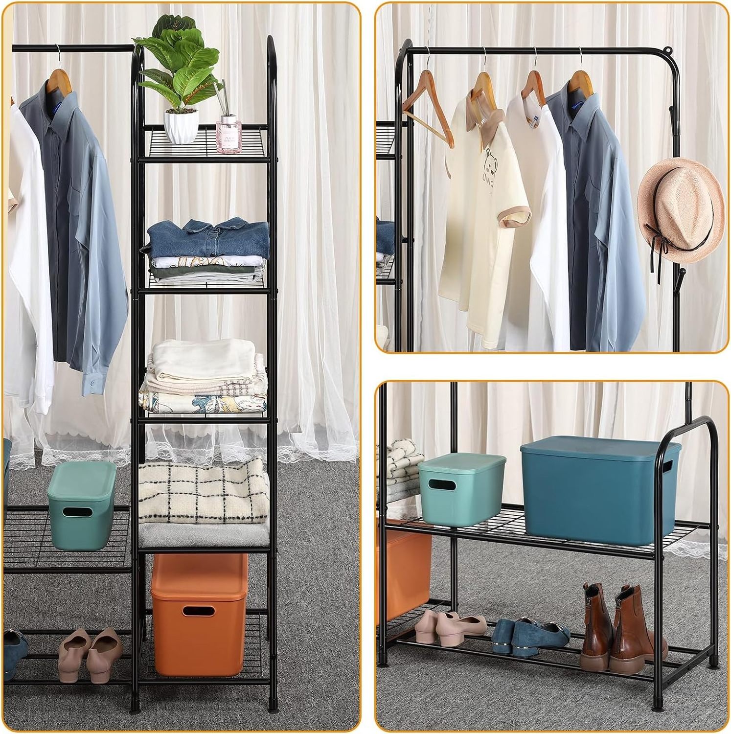 Coat Rack Freestanding Clothing Rack with Shelves Garment Racks for Hanging Clothes