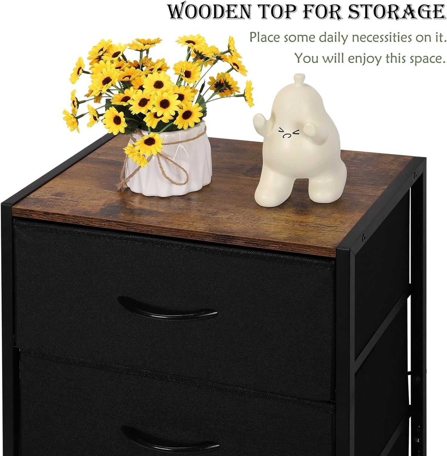 Storage Tower Organizer Unit Assembly Closet Dresser 4 Drawers Fabric Storage Chest with Wheels