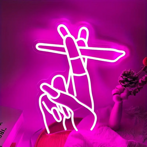 Pink Hand Gesture LED Neon Sign - USB Powered with Adjustable Brightness - Ideal for Nail Salons, Beauty Shops, Bedroom Decor