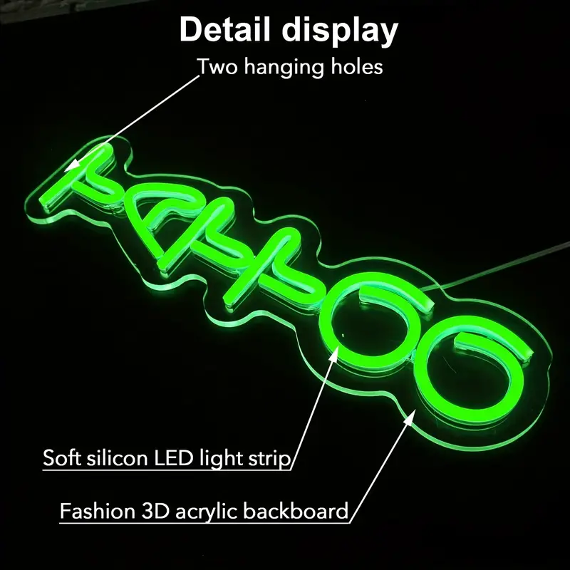 1pc Green Tattoo Neon Sign Wall Decor ,Dimmable Tattoo Led Sign Beauty Salon Neon Sign,Custom Shop Neon Sign Man Cave Led Sign