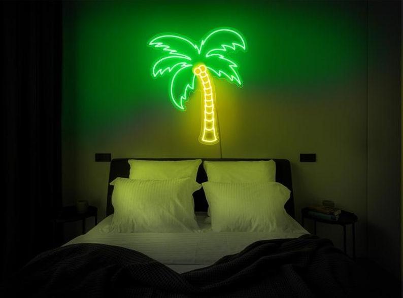 Palm tree neon light tree led sign palm tree bed room Neon sign wall decor