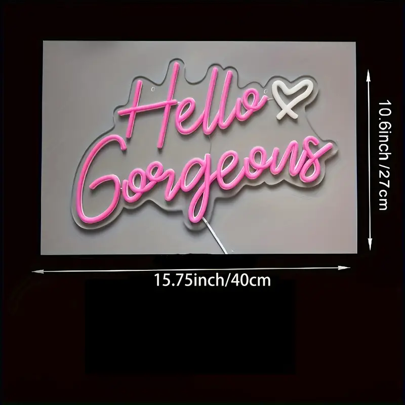 1pc Hello Gorgeous Neon Sign, Hello Beautiful Pink LED Neon Lights For Home Wedding Birthday Backdrop Party gift and the like