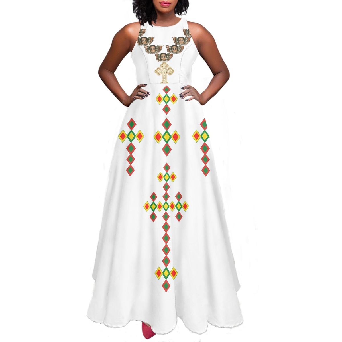 2023 Summer New Fashion Custom Ethiopian Dress Vintage Women Ethnic Style Sleeveless Casual Ethiopia Habesha O-Neck Prom Dresses